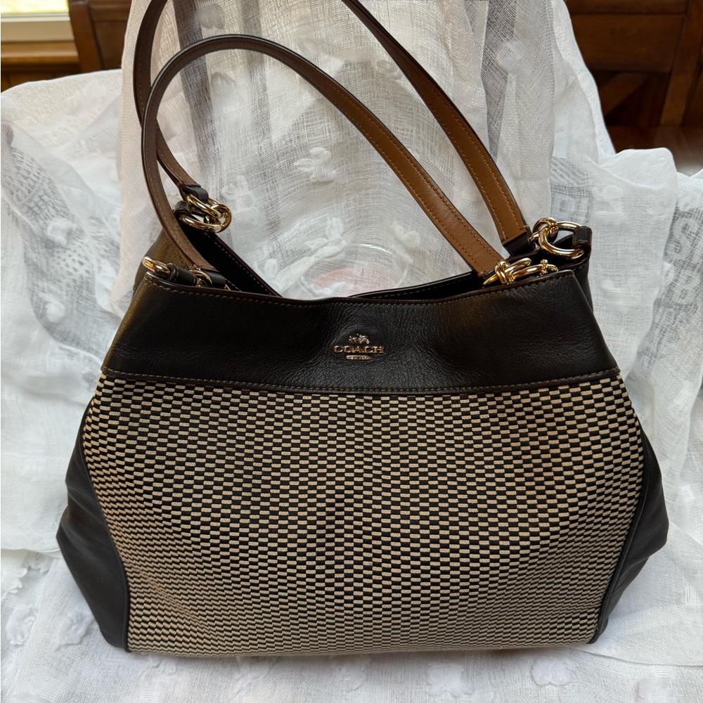 Coach Black and Tan Shoulder Bag with Two-Tone Design